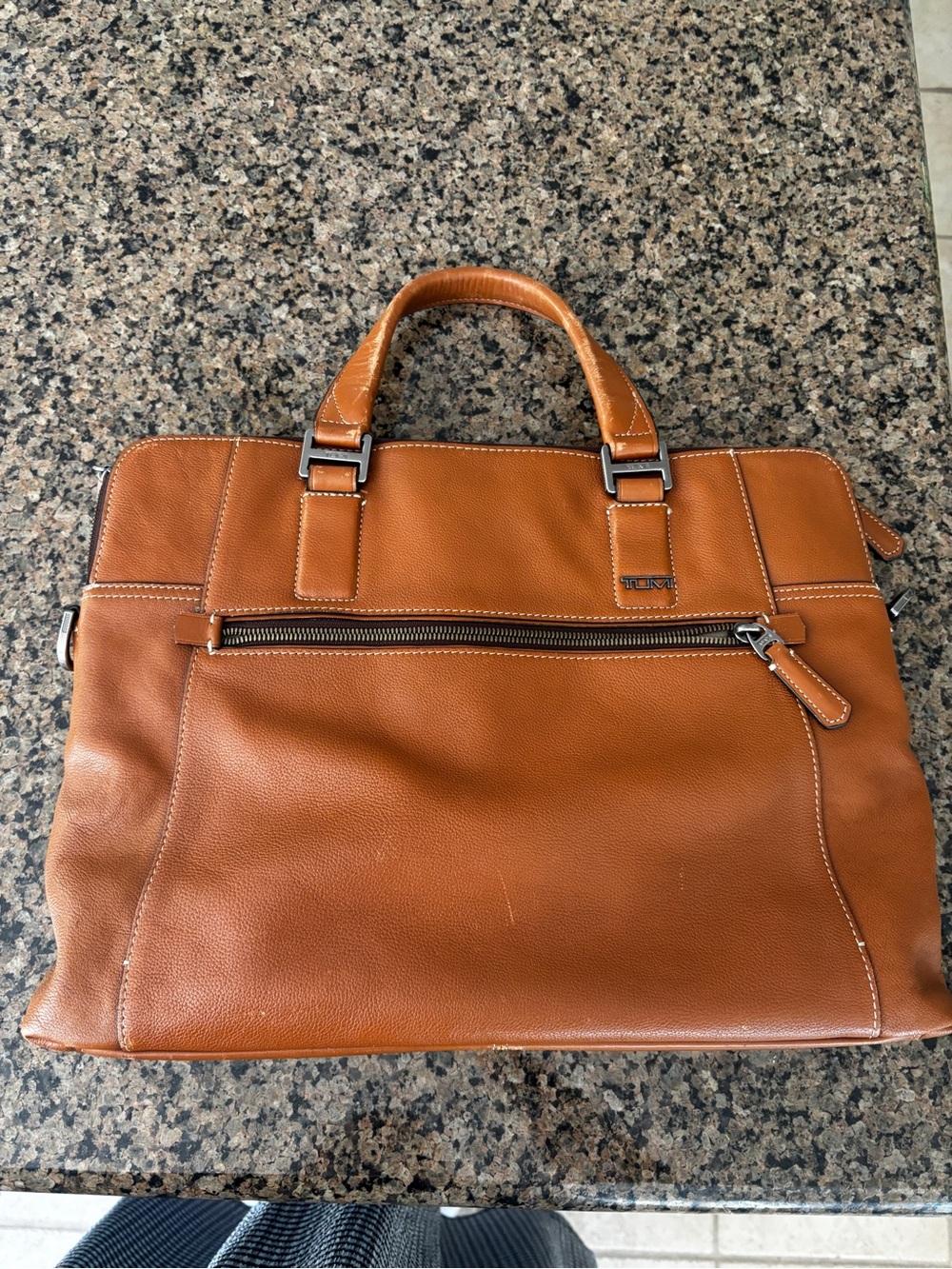 Tumi Men's Leather Briefcase in Cognac Brown